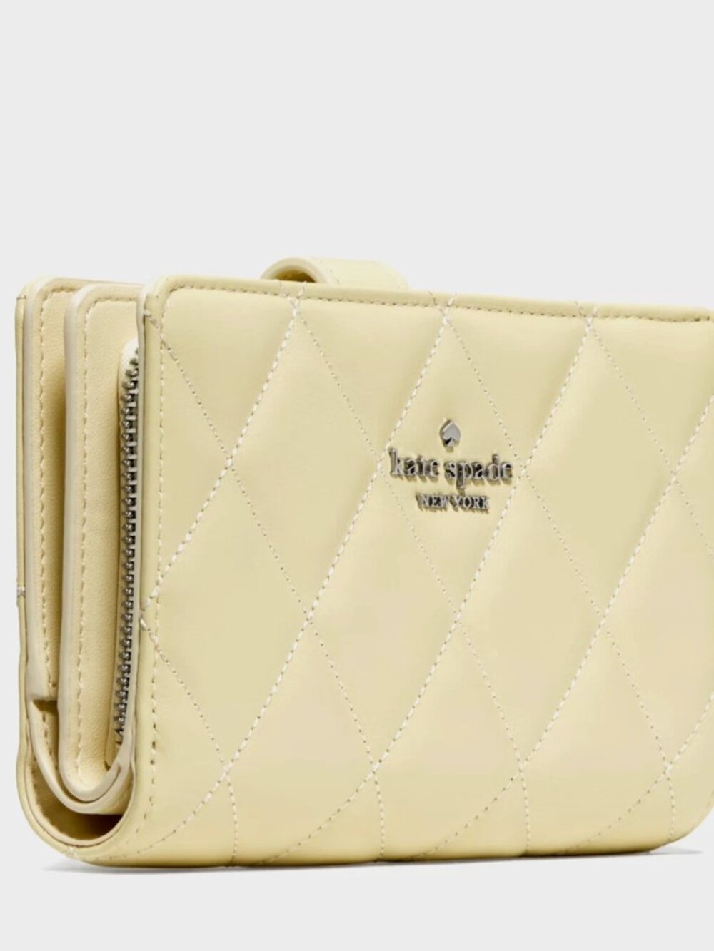 New Kate Spade Quilted Medium Bifold Wallet Smooth Leather Lemon Fondant
